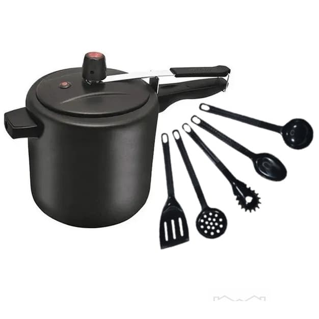 Panela De Pressão 7,0 Lts Preta Antiaderente Teflon 5 Camadas Interna e Externa Com 5 Utensílios de Nylon