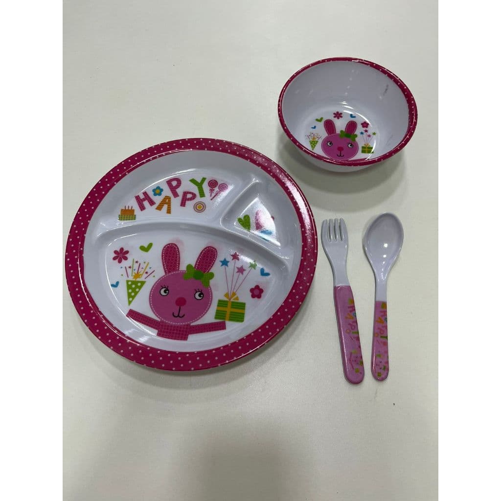 Kit Alimentação Papinha Infantil 4 Peças Decorado Prato Tigela Colher Garfo
