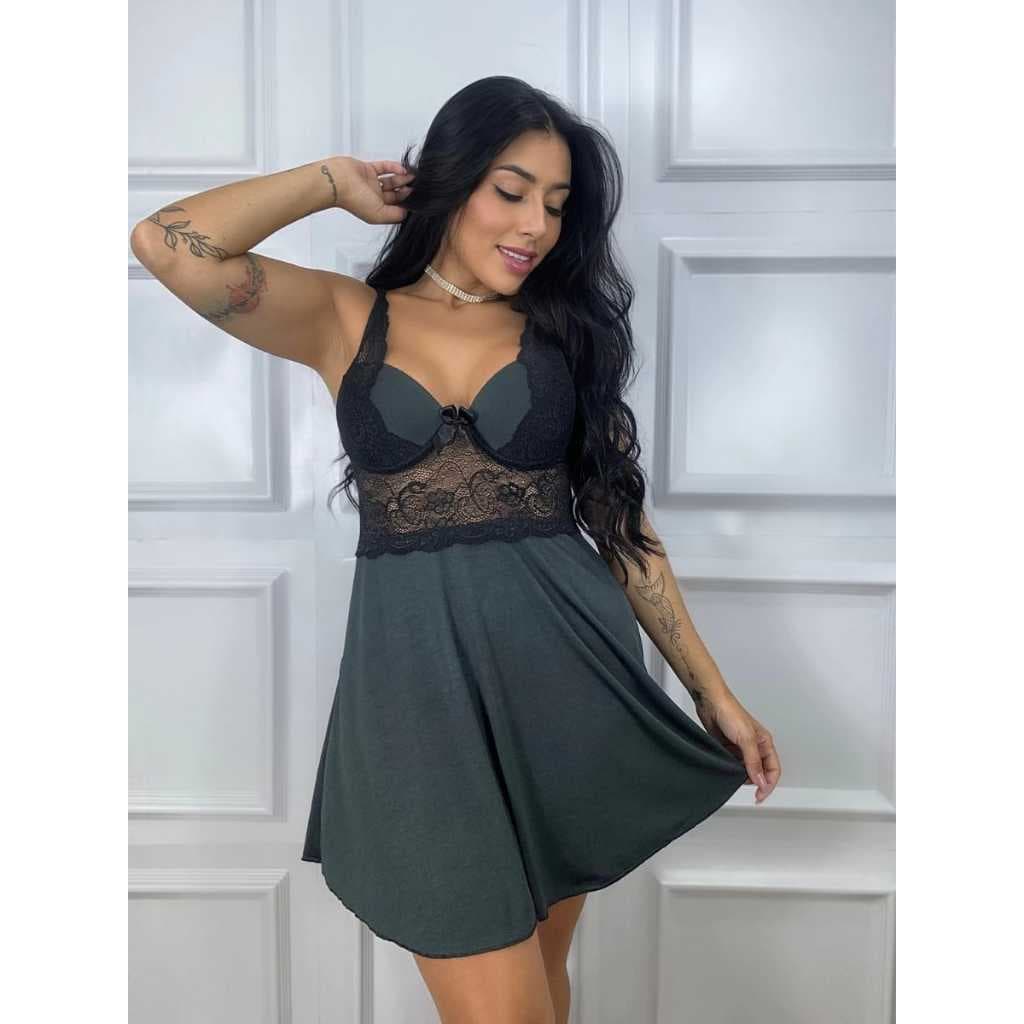 Camisola com Bojo Renda Feminina Soltinha Lingerie Luxo Dormir Soltinha Intima Moda Feminina