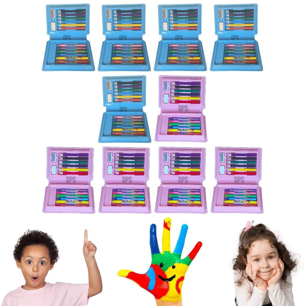 Kit 10 Maleta Estojo Escolar Pintura Infantil 18 Pçs Desenhos Giz Lápis Presente Lembrança
