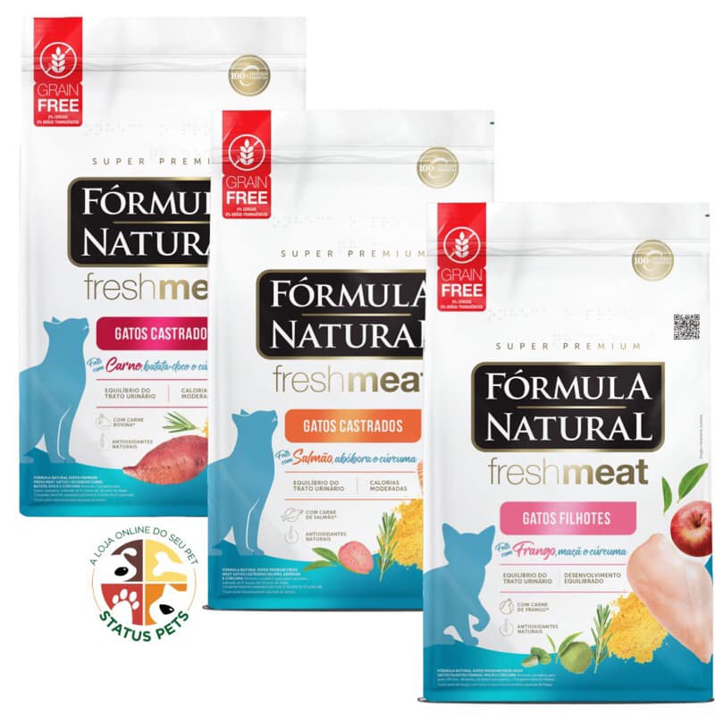 KIT COM 03 Ração Gatos Fórmula Natural Fresh Meat 500g para gatos