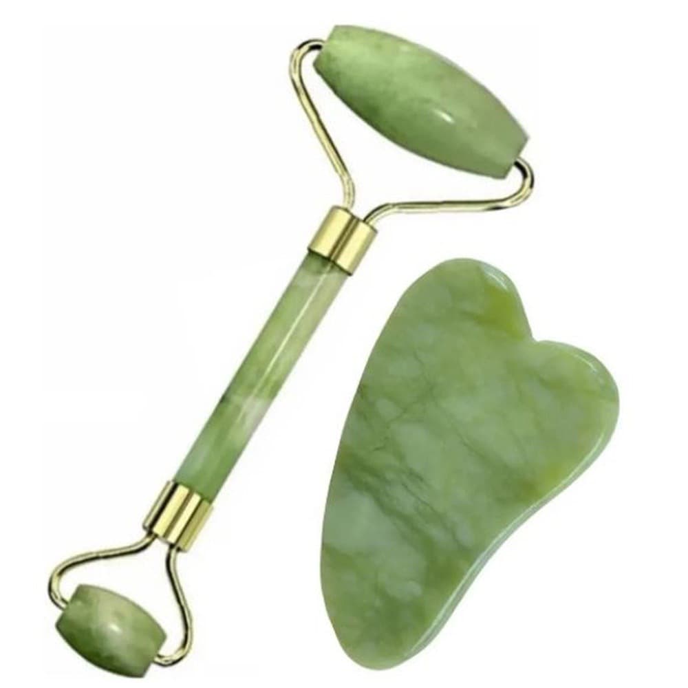 Rolo Pedra de Jade Placa Gua Sha Massagem Facial Anti Ruga -Facíal Massage Roller