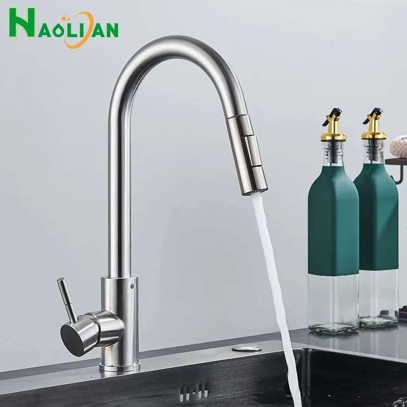 Torneira Para Cozinha Gourmet Misturador Monocomando Em Aço Inox Escovado