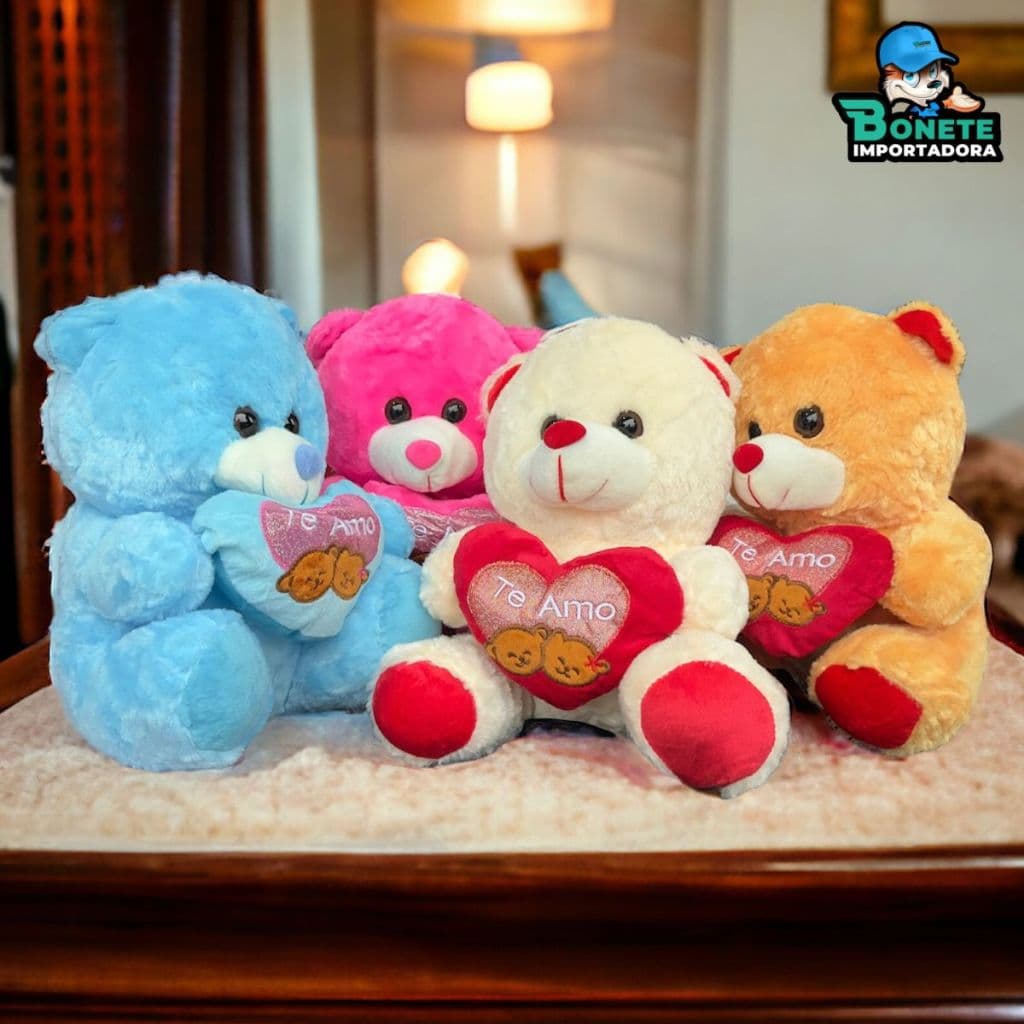 Urso de pelúcia 21cm Ursinho Peludo Coração Macio Selo Imetro p/ Cestas Presentes floricultura