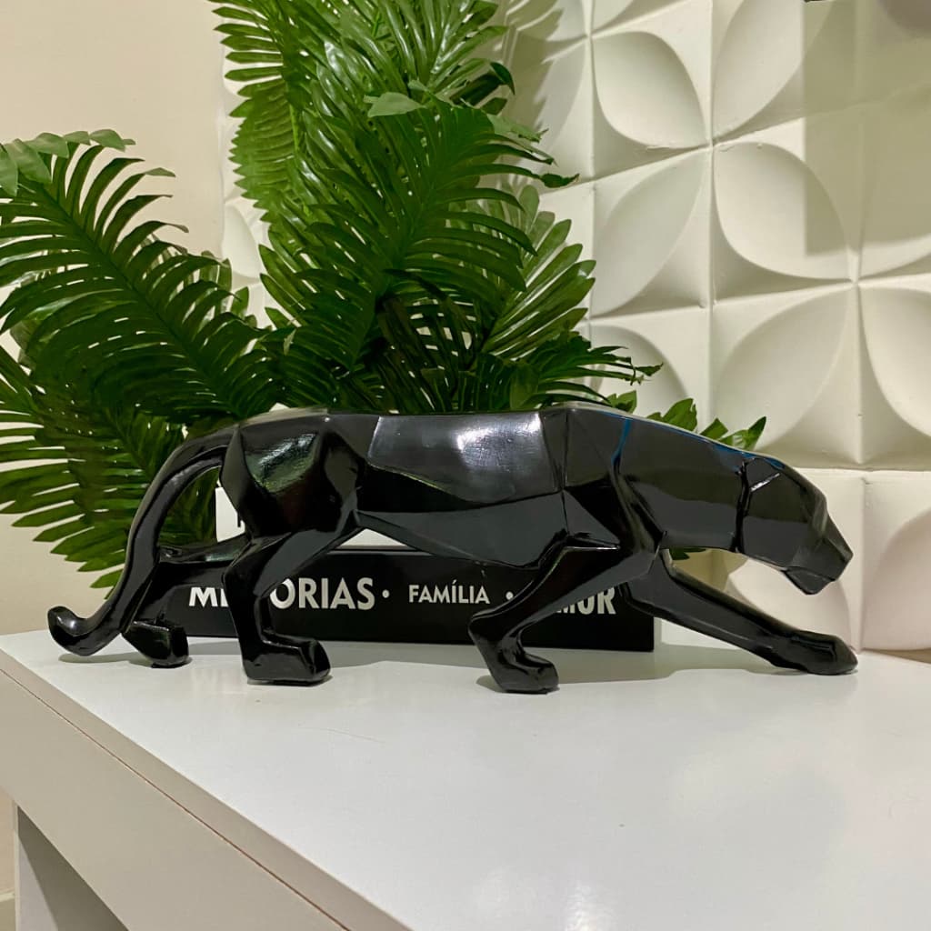Escultura Leopardo Pantera Preto 42cm G  - Estatueta Decoração