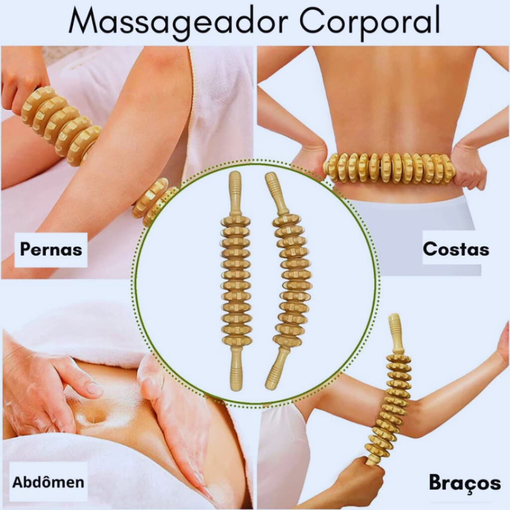 Rolo Bastao Massageador Manual Modelador Vara Thai Relaxante Muscular Maderoterapia Corporal Liberacao sanguinea - 38CM