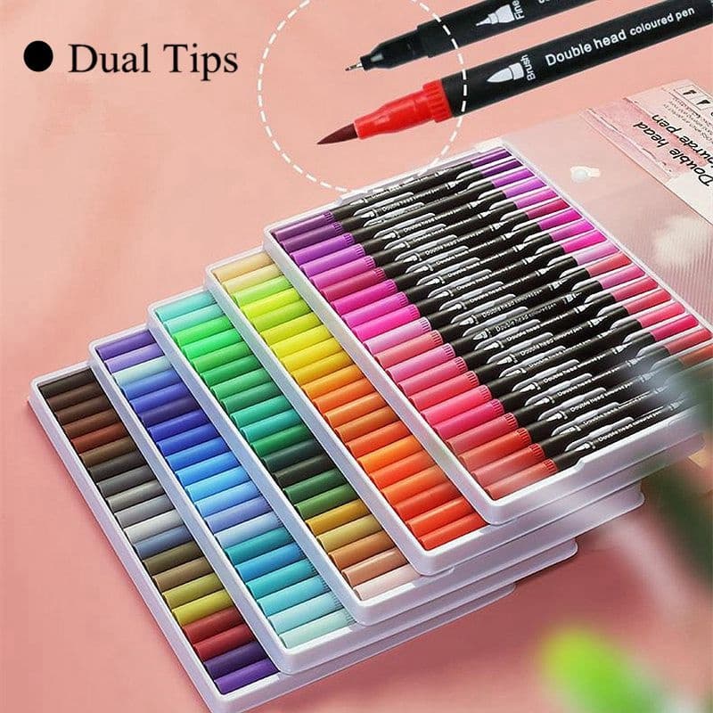 Caneta Brush Pen Com 24/36/48/60 Cores com ponta dupla pincel estilo brushpen e ponta fina