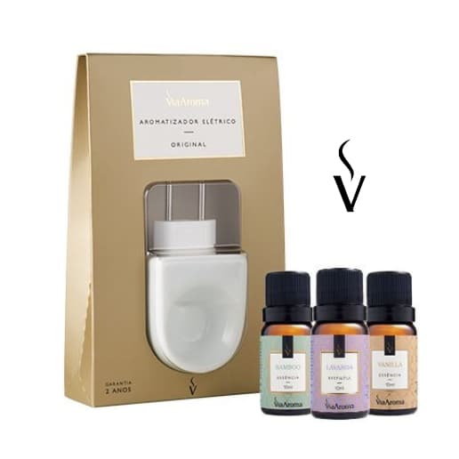 Kit Aromatizador Elétrico Original mais 3 Essências Via Aroma - Bamboo, Lavanda e Vanilla