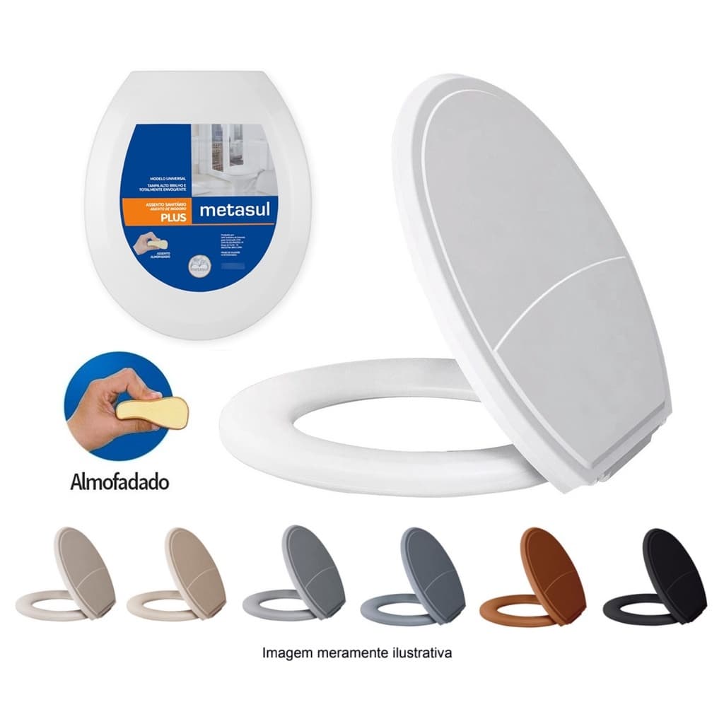 Assento Sanitário Almofadado Modelo PLUS SLIM Oval Universal Metasul Tampa De Vaso Privada
