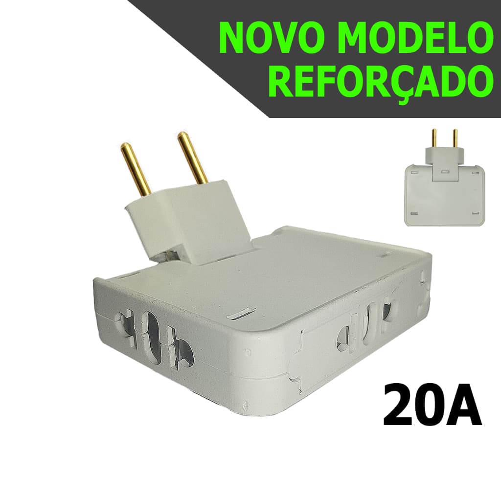 NOVO MODELO Adaptador Benjamin 20A ( ARTICULADO ) 3 Saídas Reforçado