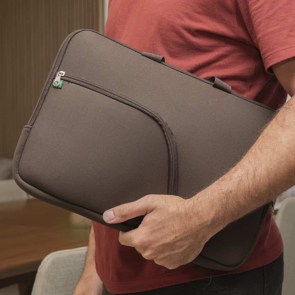 Capa Case Notebook Pasta Marrom Com Bolso Alça Externa Resistente Impermeável