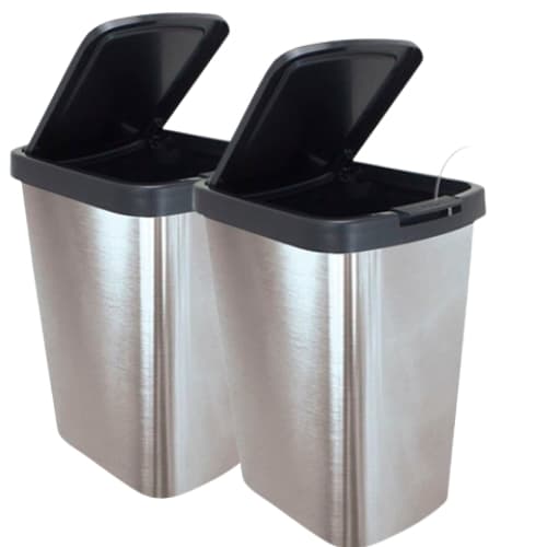 2 Lixeira Cesto 09 Litros Inox Com Tampa Click Label  Lixeira Escritório Lixeira Banheiro