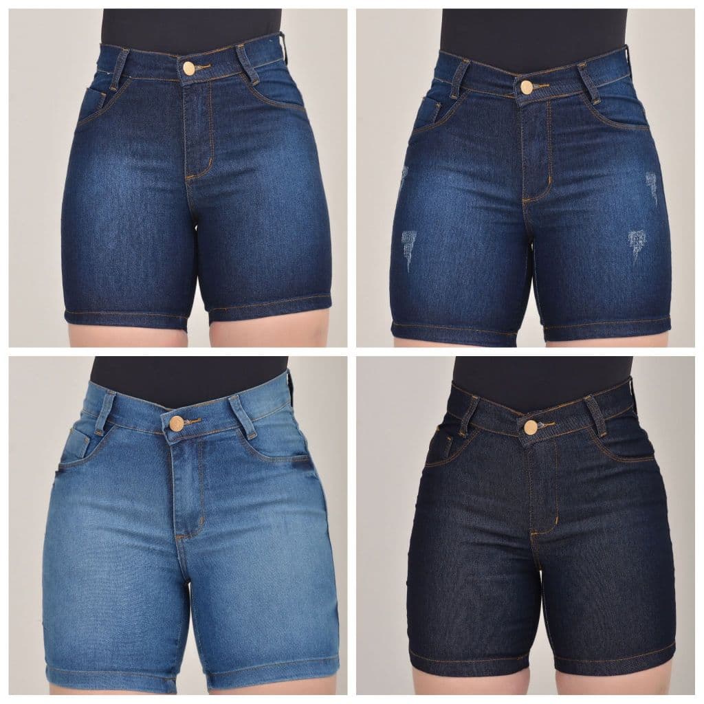 Kit 2 Bermudas Meia Coxa Jeans Feminina Lycra Empina Bumbum Cintura Alta