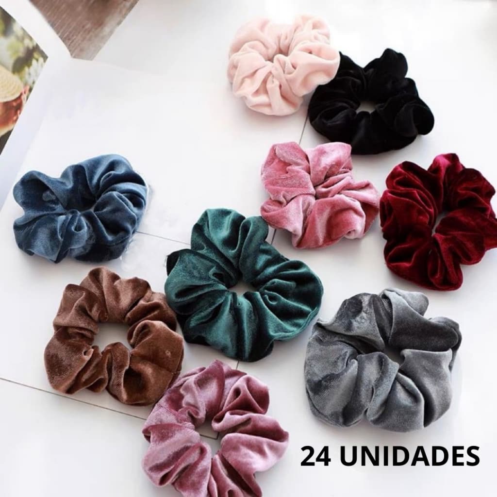 kit 24 unidades Scrunchies de Veludo elástico de cabelo - DIVERSAS CORES