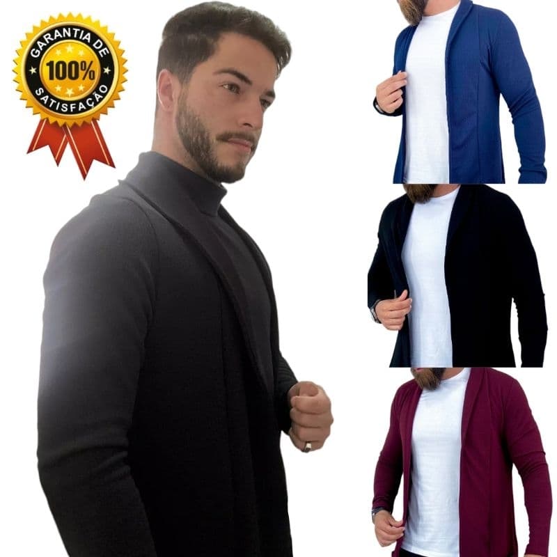 Blazer Masculino Cardigan Slim Fit Casaco Blusa de Frio Aberta Blazer Moderno Malha Crepe