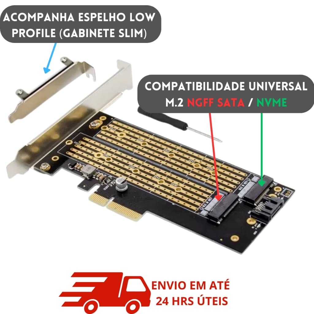 Adaptador NVMe PCIe x4 x8 x16 Dual SSD M2 NVMe e M.2 SATA 2230 2242 2260 2280