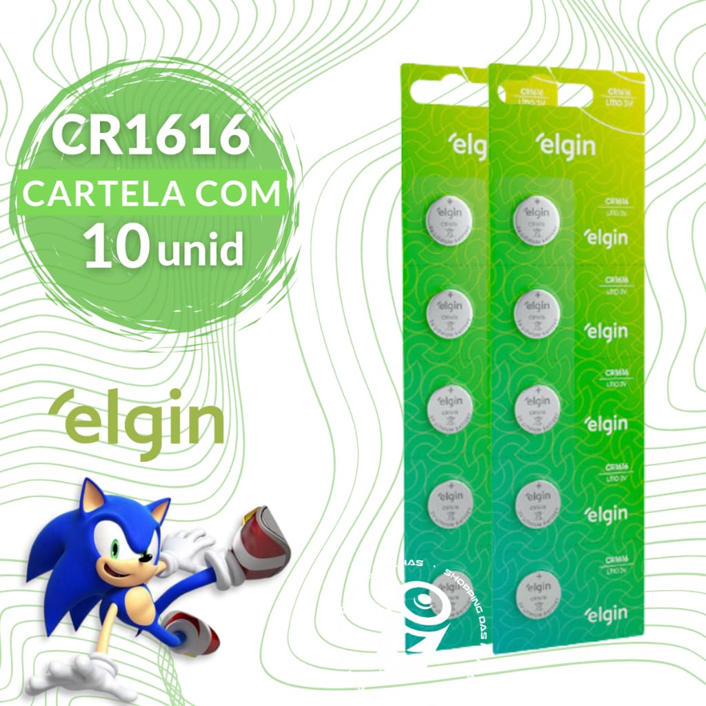 10 Baterias Moeda Botão Pilha Cr1616 3v Lithium Litio Elgin - 2 Cartelas C/ 5 Unidades