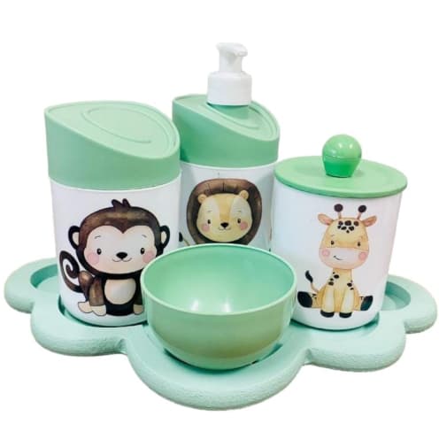 Kit Higiene Bebê Safari c/Bandeja Nuvem Verde