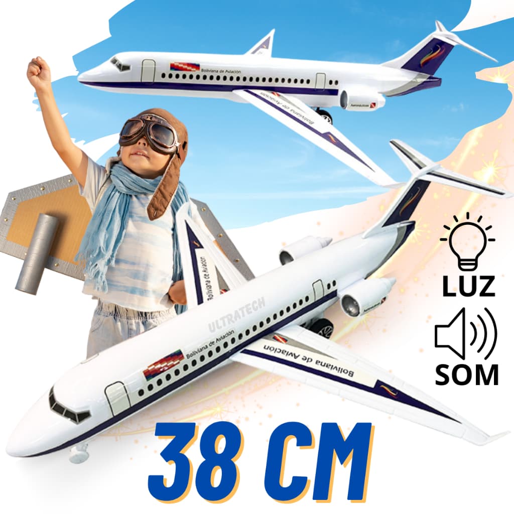 Aviãozinho Brinquedo 38cm Fricção Efeito Sonoro Avião E Luz Grande