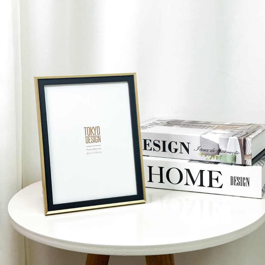 Porta Retrato Clean Moldura 15x20 Dupla Dourado e Preto / Branco e Preto Decoração Escritório/Sala