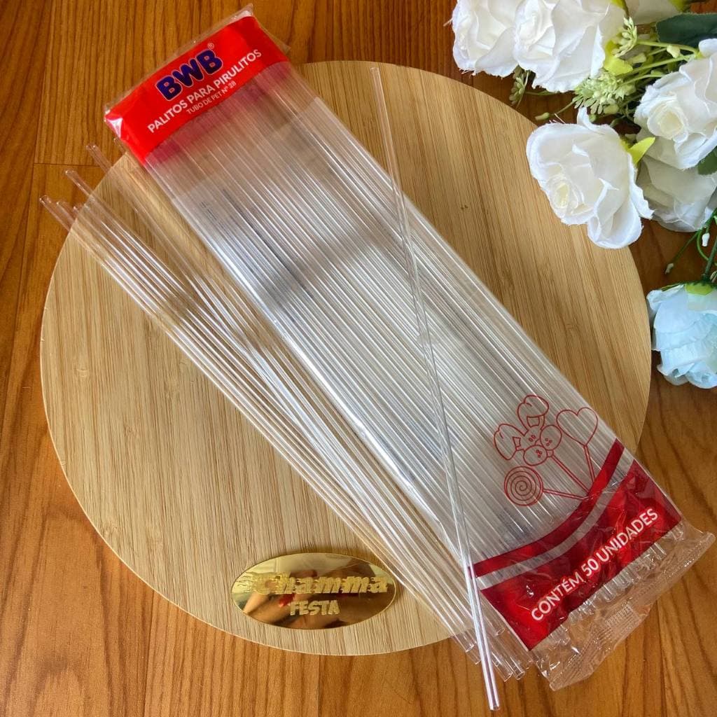 Palito para pirulito BWB transparente- topo de bolo- tubo pet - canudo transparente