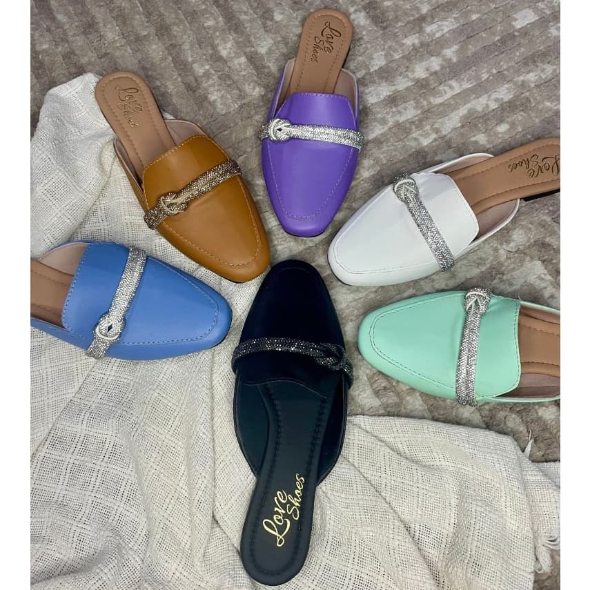 Mule Bico Quadrado Brilho  Feminino Maitê Love Shoes 34 Ao 40