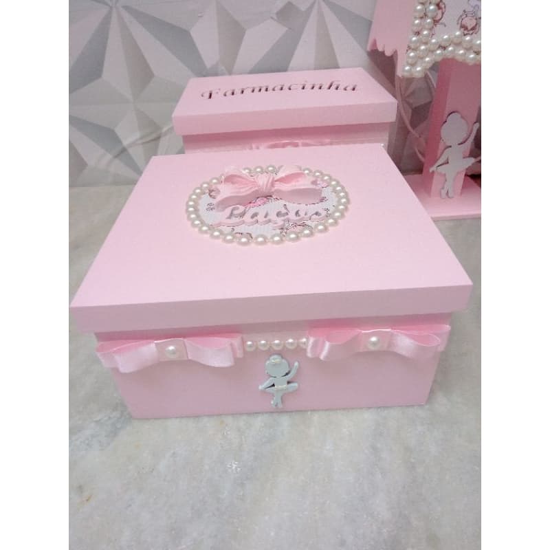 caixa de laços bailarina rosa para bebê em MDF