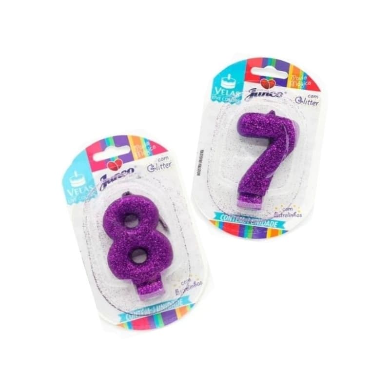 Vela Glitter Roxa Vela de Aniversário 01 Unidade Vela Número Para Bolo de Festas Aniversários Festa Infantil Lilás