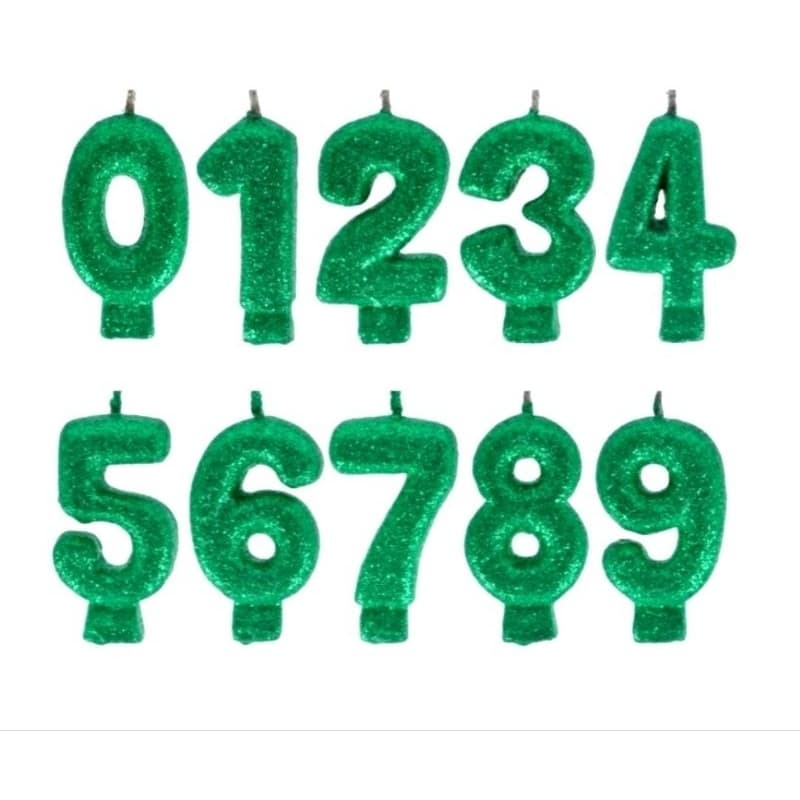Vela Glitter VERDE 01 Unidade Vela de Aniversário Verde Veleas Número para Bolo de Festa infantil