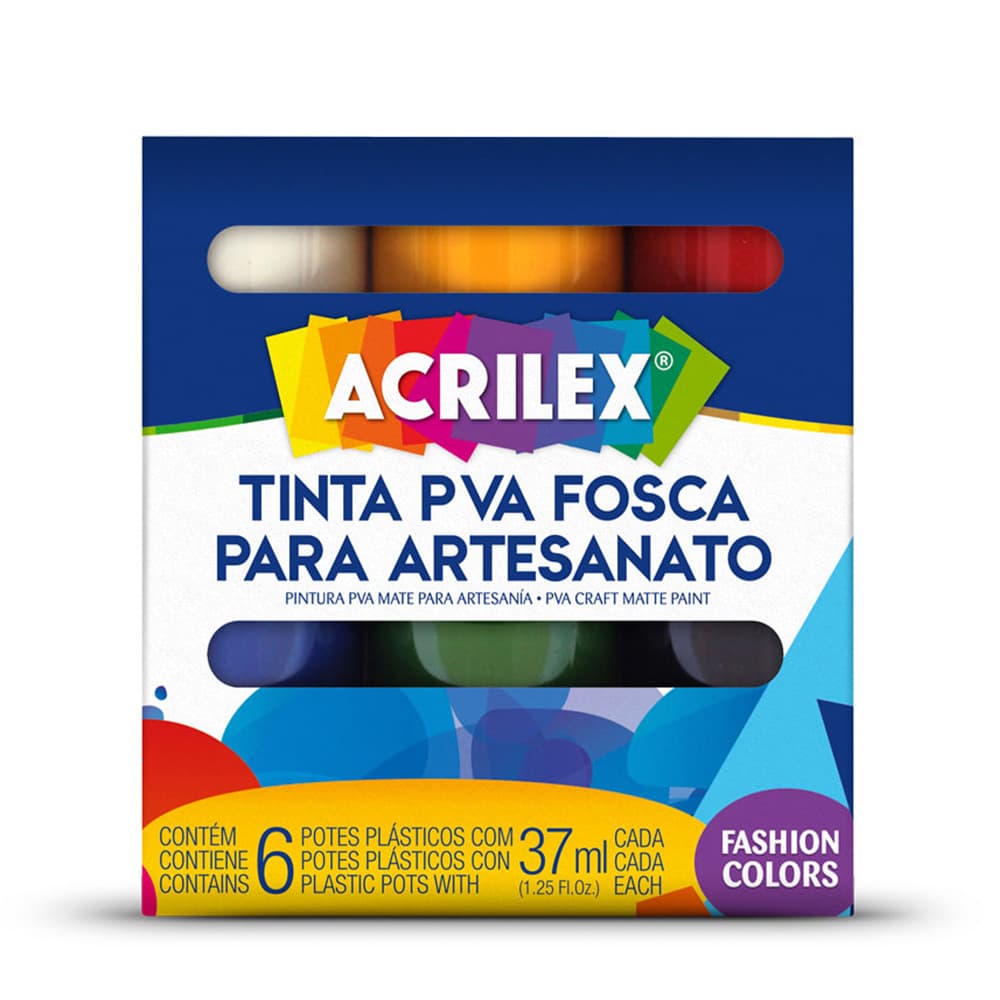 Estojo Tinta Pva Fosca Para Artesanato 37ml Acrilex 6 Cores