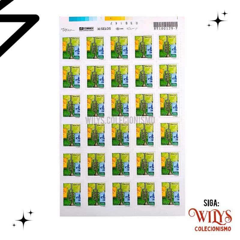 Folha de Selos Trompete - Selo Carta Social - Cartela com 30 Selos - Instrumentos Musicais - Trompete - 2011