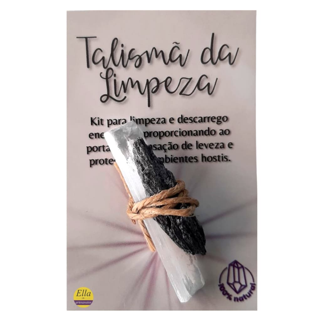 Talismã da Limpeza- Selenita e Cianita Preta (Vassoura de Bruxa) Pedras Naturais