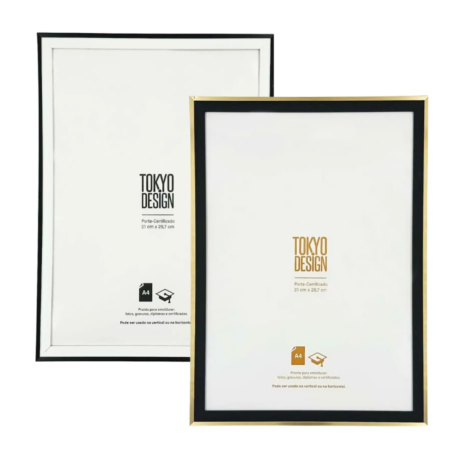 Moldura Foto A4 Para Certificado / Diploma MDF E Acetado 21x30 Dourado e Preto / Branco e Preto