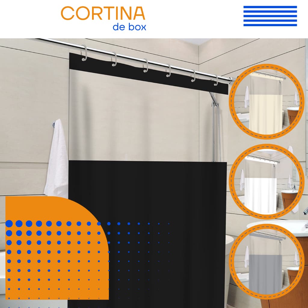 Cortina De Banheiro Box Com Visor Transparente Em PVC Anti Mofo Grande Com Ganchos Vários Modelos
