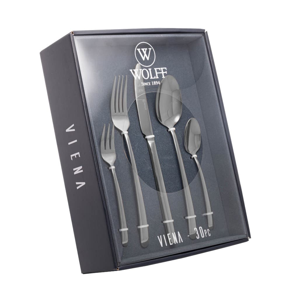 Faqueiro Viena Wolff 7, 20, 30, 48 ou 54 peças de aço inox prateado Gift Box