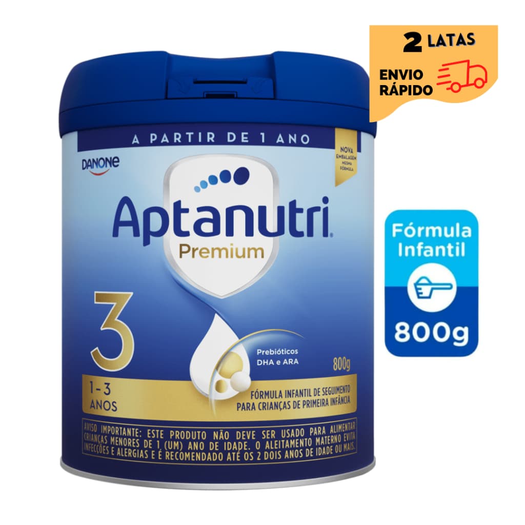2 Latas -Aptanutri Premium 3 -Fórmula infantil em pó Danone- 800gr