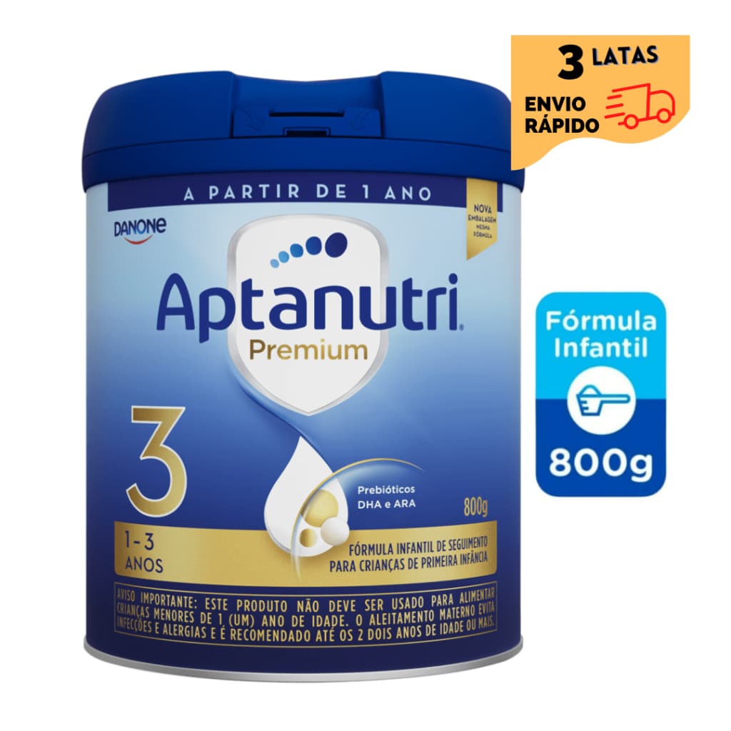 3 Latas Fórmula infantil em pó Aptanutri Premium 3 -Danone 800 g