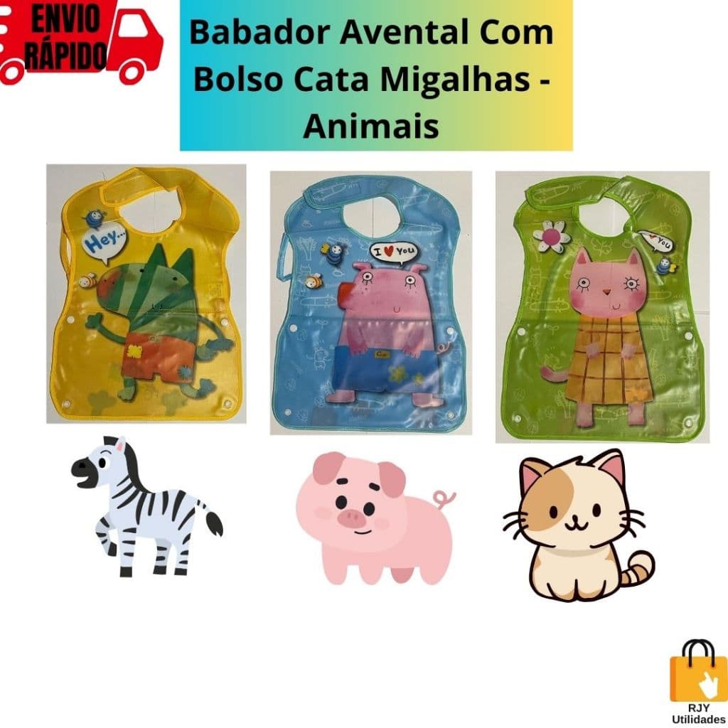 Babador Avental Impermeável Com Bolso Cata Migalhas - Animais Prático Higiênico Barato