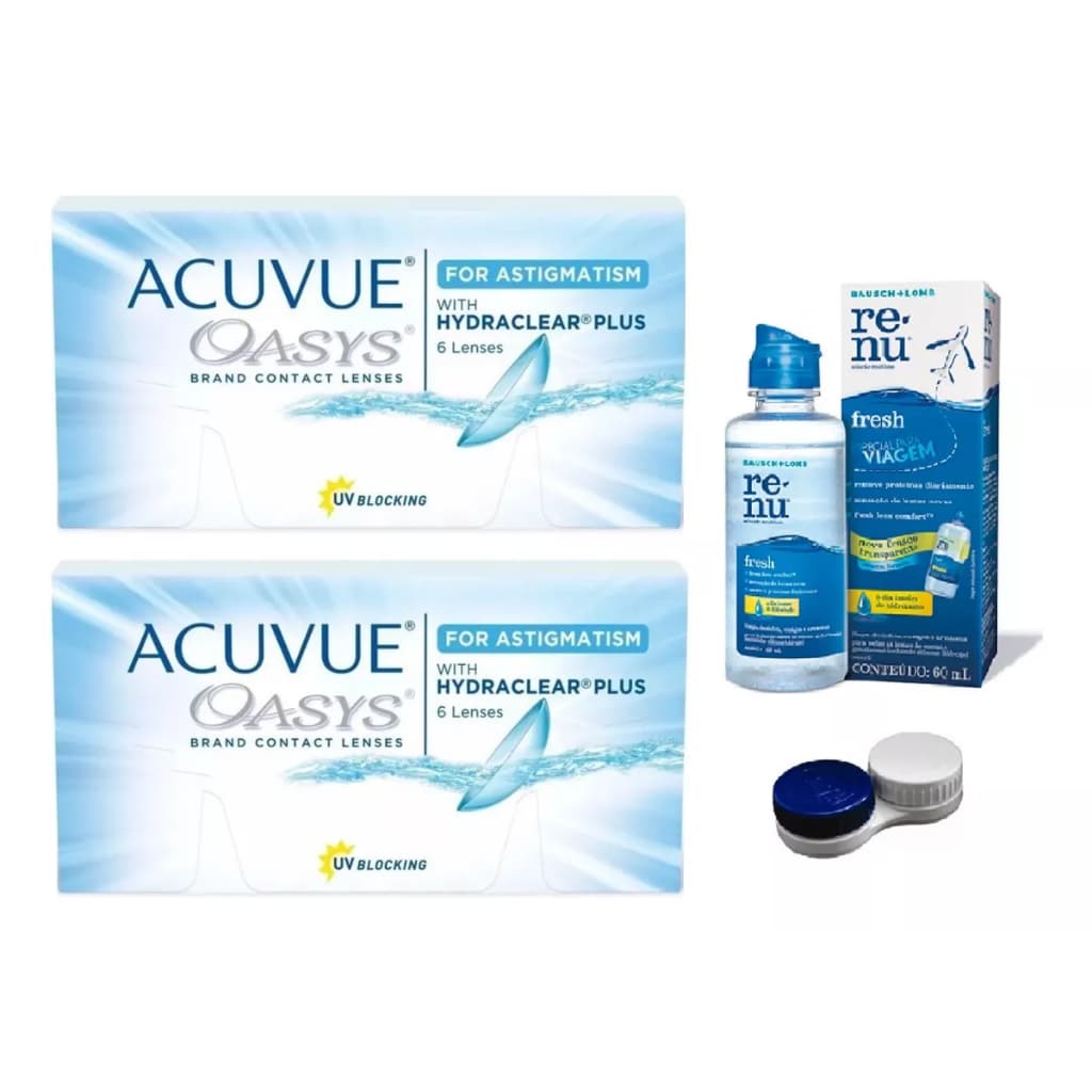 2 Caixas Lentes Acuvue Oasys Tórica Astigmatismo com Estojo e Renu60ML