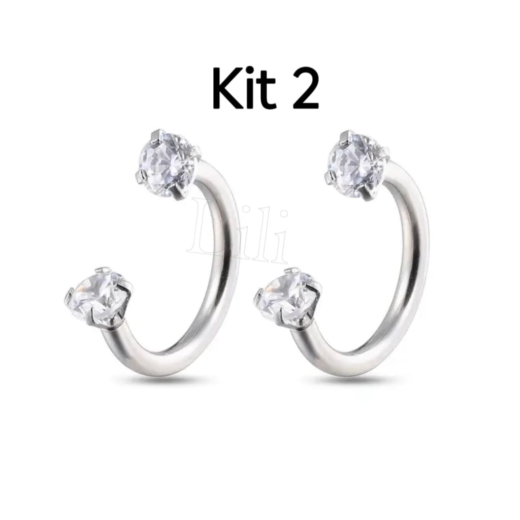 kit 2 Piercing para Nariz/lábio/ Cartilagem helix brinco com 2 Zircônia