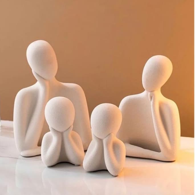Trio Estatuetas de Família Gesso Abstrata Minimalista Casa e Decoração Escritórios