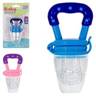 Chupeta Alimentadora Bico De Mamadeira Silicone Infantil Mordedor Chocalho Bebê  Azul Rosa