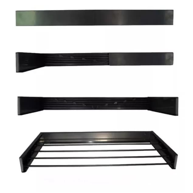 Varal Mágico 100 cm 6 varetas Retrátil Parede Preto