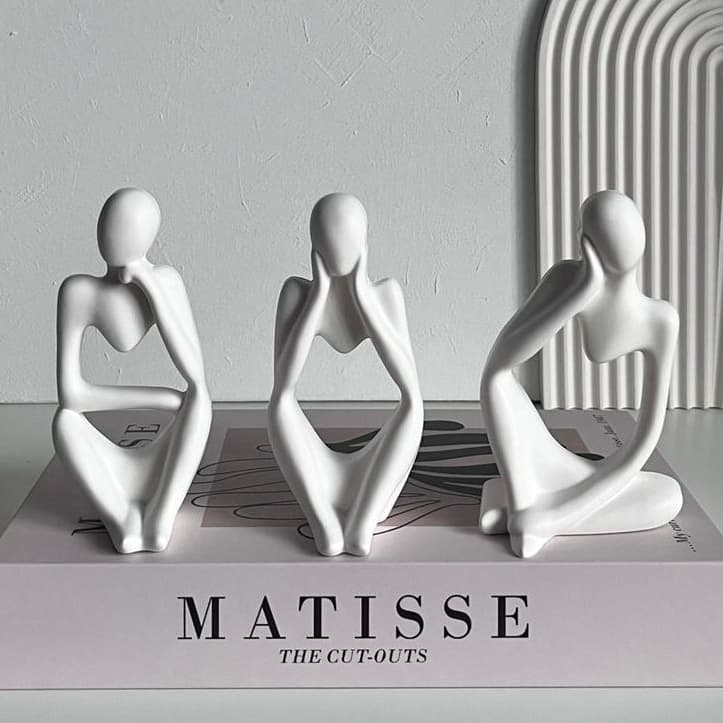 Trio de Estatuas Pensador de Gesso Escultura Nórdica Abstrata Moderna Decoração Casa Escritório Enfeite de Sala