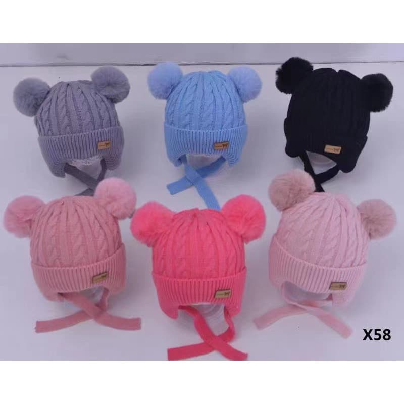 Gorro/Touca Infantil com dois pompom Amarrar liso Forrada Por Dentro para o inverno menino e menina moda novo 2026