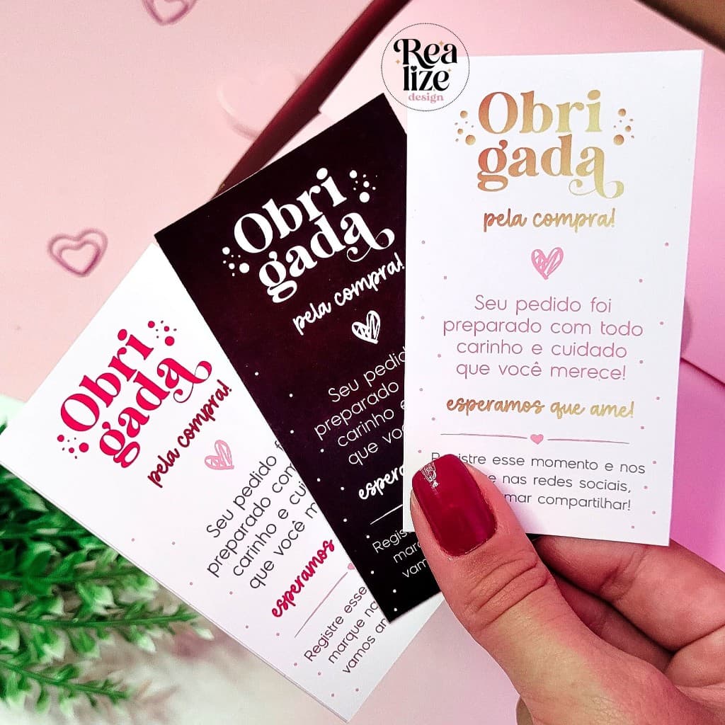 Cartão de agradecimento ao cliente, cartão com frase para encomendas, obrigada pela compra -  50un - 9x5cm │ CA10