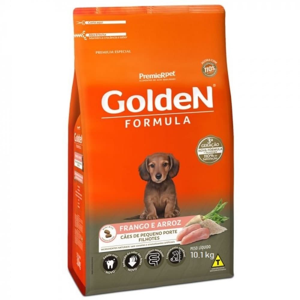 Ração Golden Mini Bits Cães Filhote Peq Frango,Arroz 10Kg