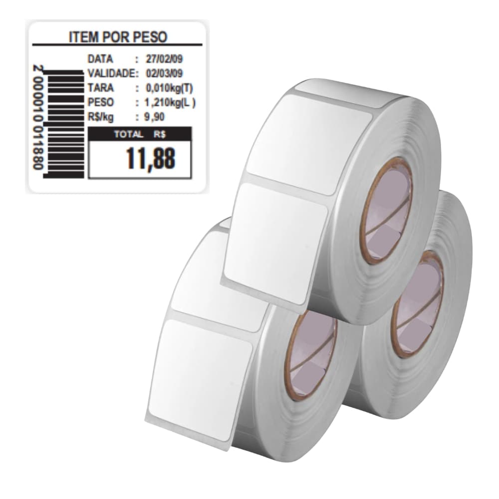 1 Rolo de Etiqueta Térmica 40x40mm Para Balanças - 500 Etiquetas 4x4cm