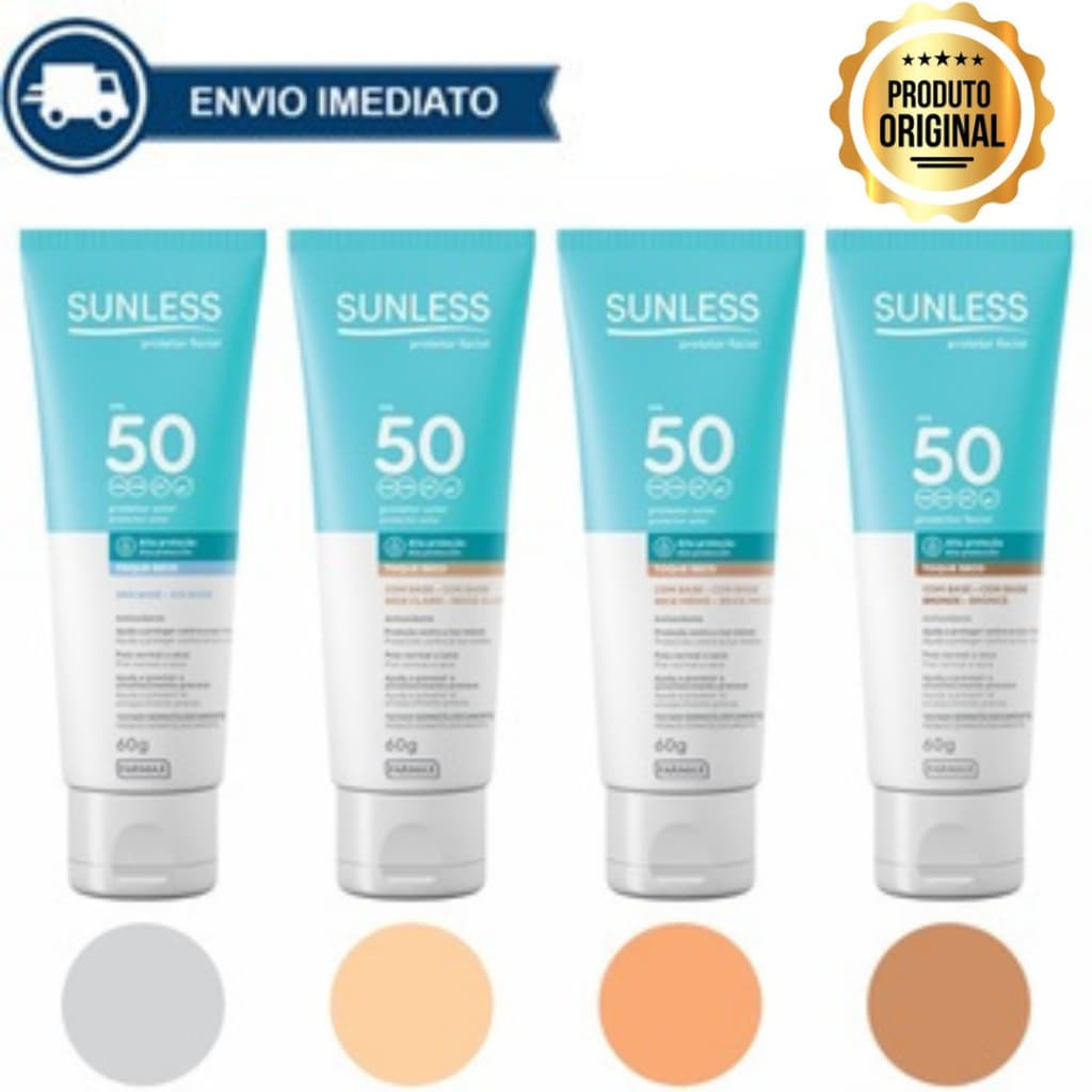 Protetor Solar Facial FPS 50 Toque Seco Sunless com Base Alta Proteção Efeito Natural Envio Imediato