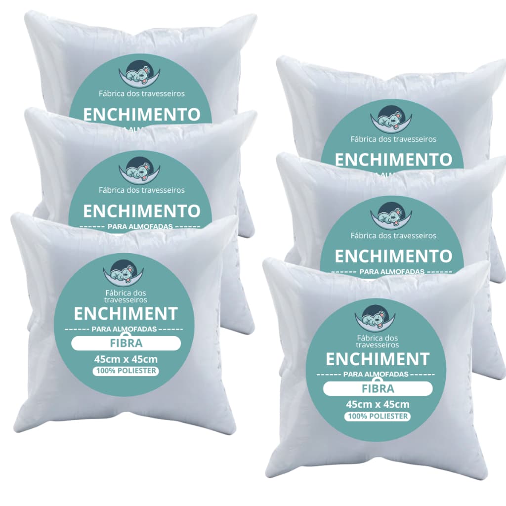 kit 6 Almofada de enchimento refil 45x45cm 100% fibra antialérgico